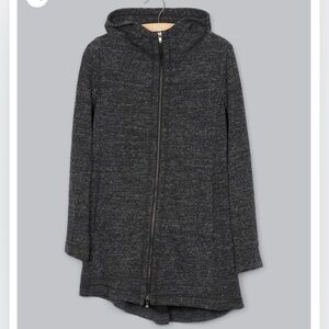 Eileen Fisher Grey Terrazo Stretch Ripple Hooded Zip Up Tunic Jacket Size XL